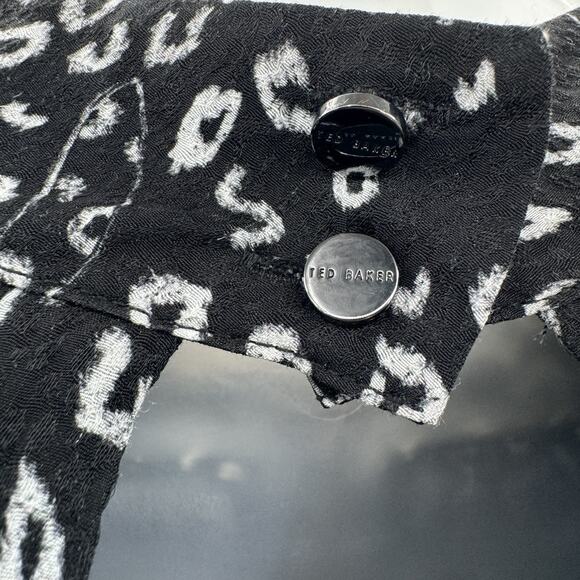 Ted Baker Exaggerated Sleeve Abstract Cat Print Mini Dress Sz 2 US S Black Raayy - Picture 7 of 16